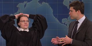 Kate McKinnon as Ruth Bader Ginsburg and Colin Jost on Saturday Night Live