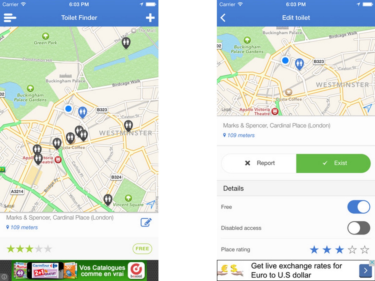 Toilet Finder (Android, iOS)