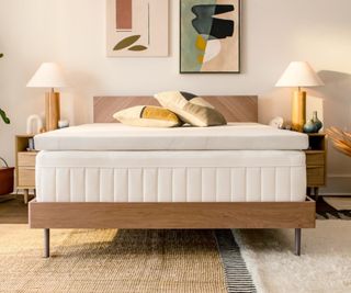 Tempur-Pedic Tempur-Adapt Topper on a mattress against a white wall with wall art.