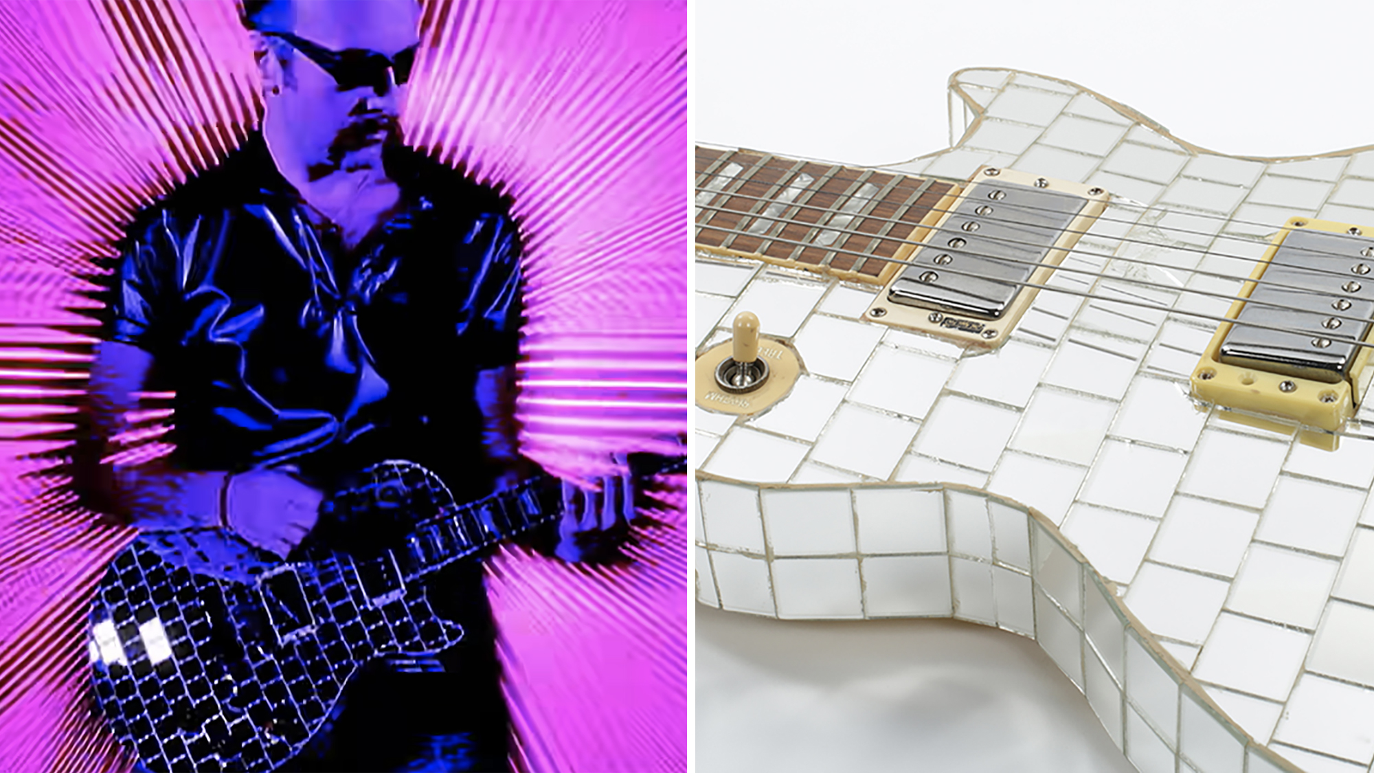 The Edge and his mirror ball Les Paul