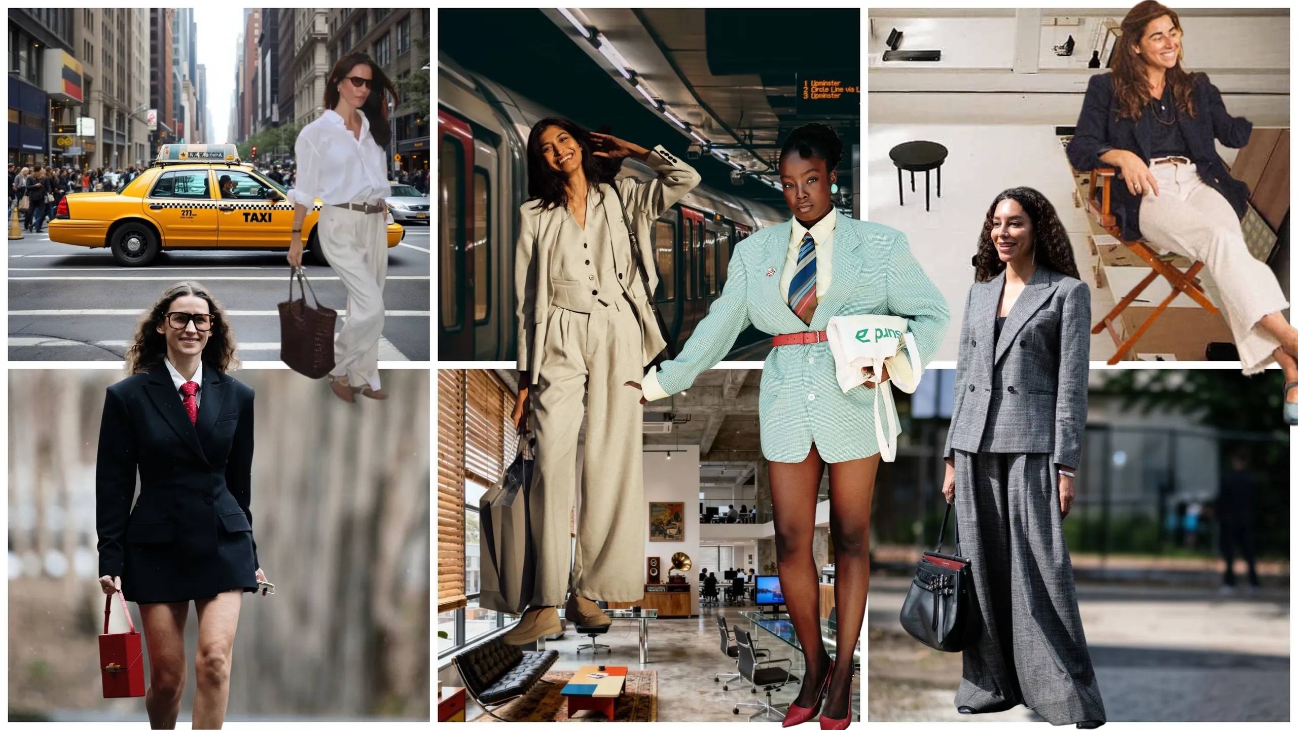 collage of different women wearing work-appropriate suits