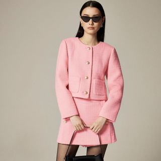 J.Crew, Tweed Lady Jacket With Leather Trim