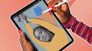 A photo of an artist using an Apple Pencil to paint on an iPad 