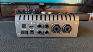 The connections on a Universal Audio Apollo Twin X audio interface