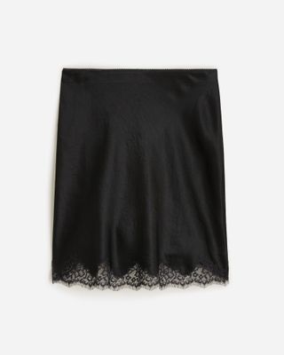 Gwen Lace-Trim Slip Skirt in Textured Satin