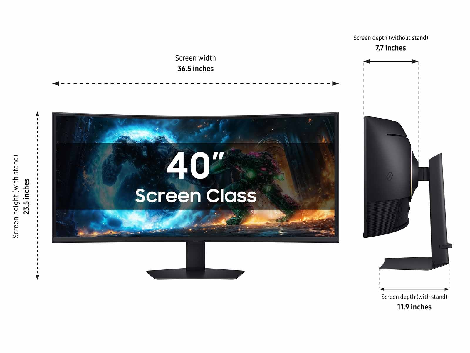 Samsung Odessey G7 40-inch gaming monitor dimensions
