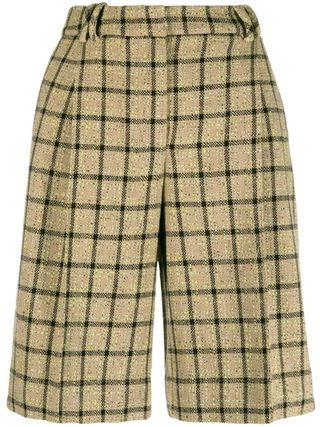 Checked High-Waisted Suit Shorts