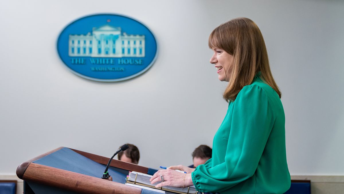 Communications Director Kate Bedingfield holds a press briefing Wednesday, March 30, 2022, in the James S. Brady Press Briefing Room of the White House.