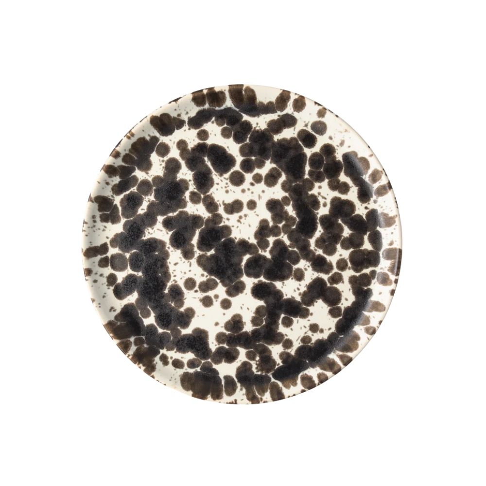 Brown and white splatter salad plate