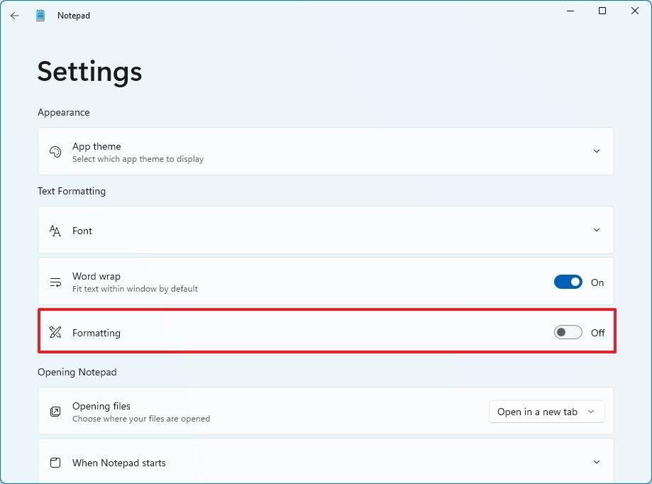 Notepad disable formatting