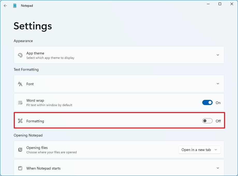 Notepad disable formatting