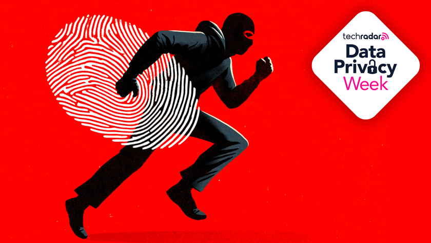 Illustration of a thief escaping with a white fingerprint