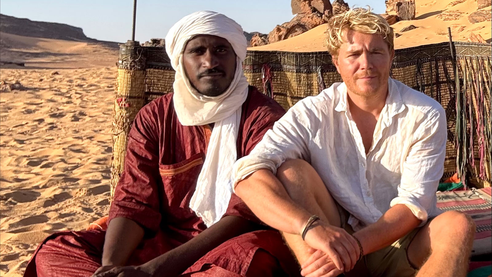 Henry Haselock and a Tuareg guide in the Sahara Desert