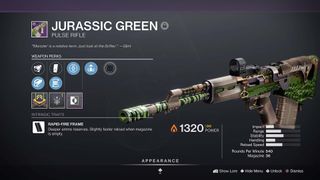 Destiny 2 festival of the lost 2021 jurassic green pulse rifle inspect screen perks
