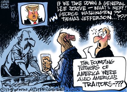 Political cartoon U.S. Trump George Washington statue Civil War