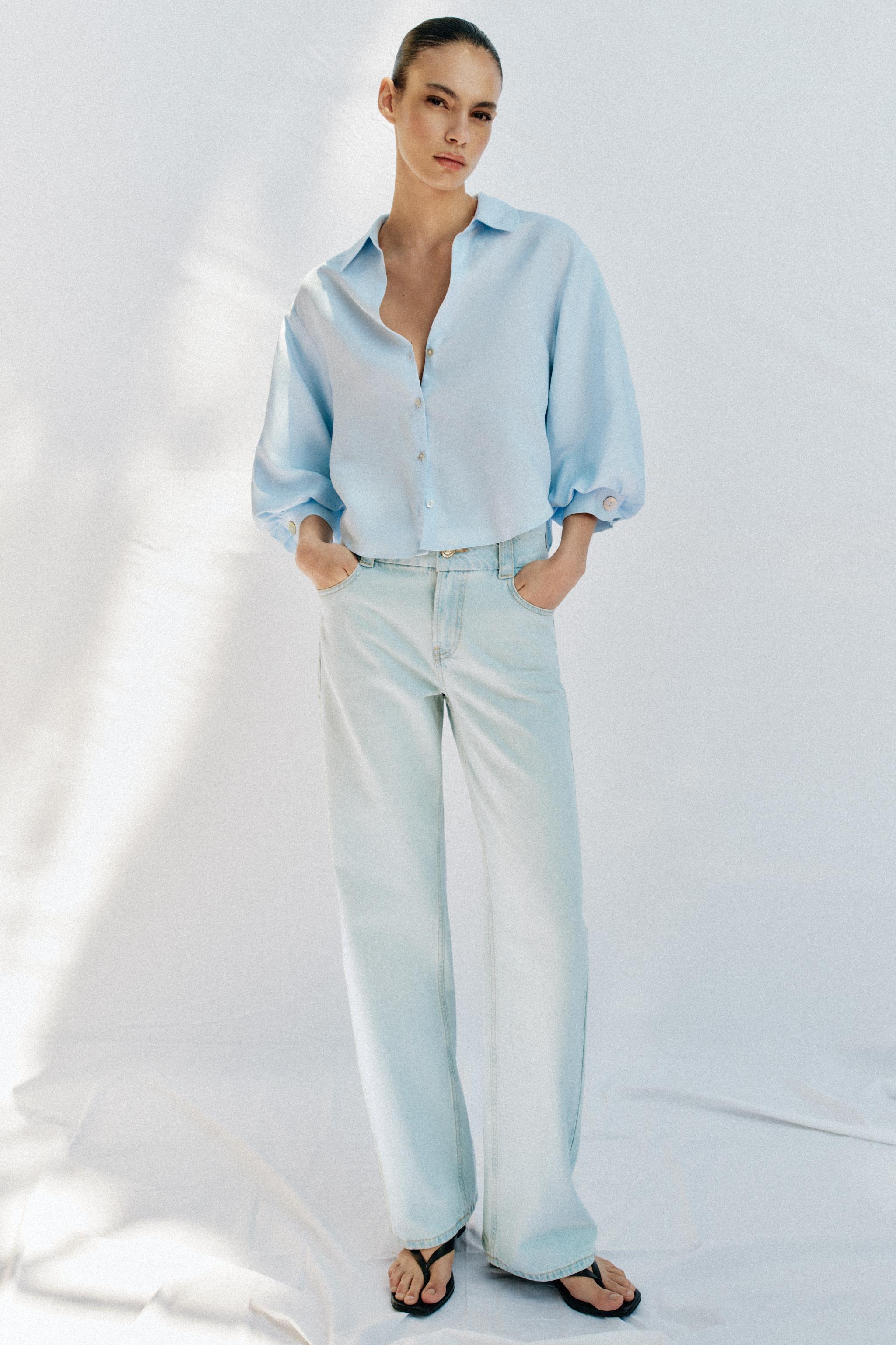 Linen Blend Puff Sleeve Shirt