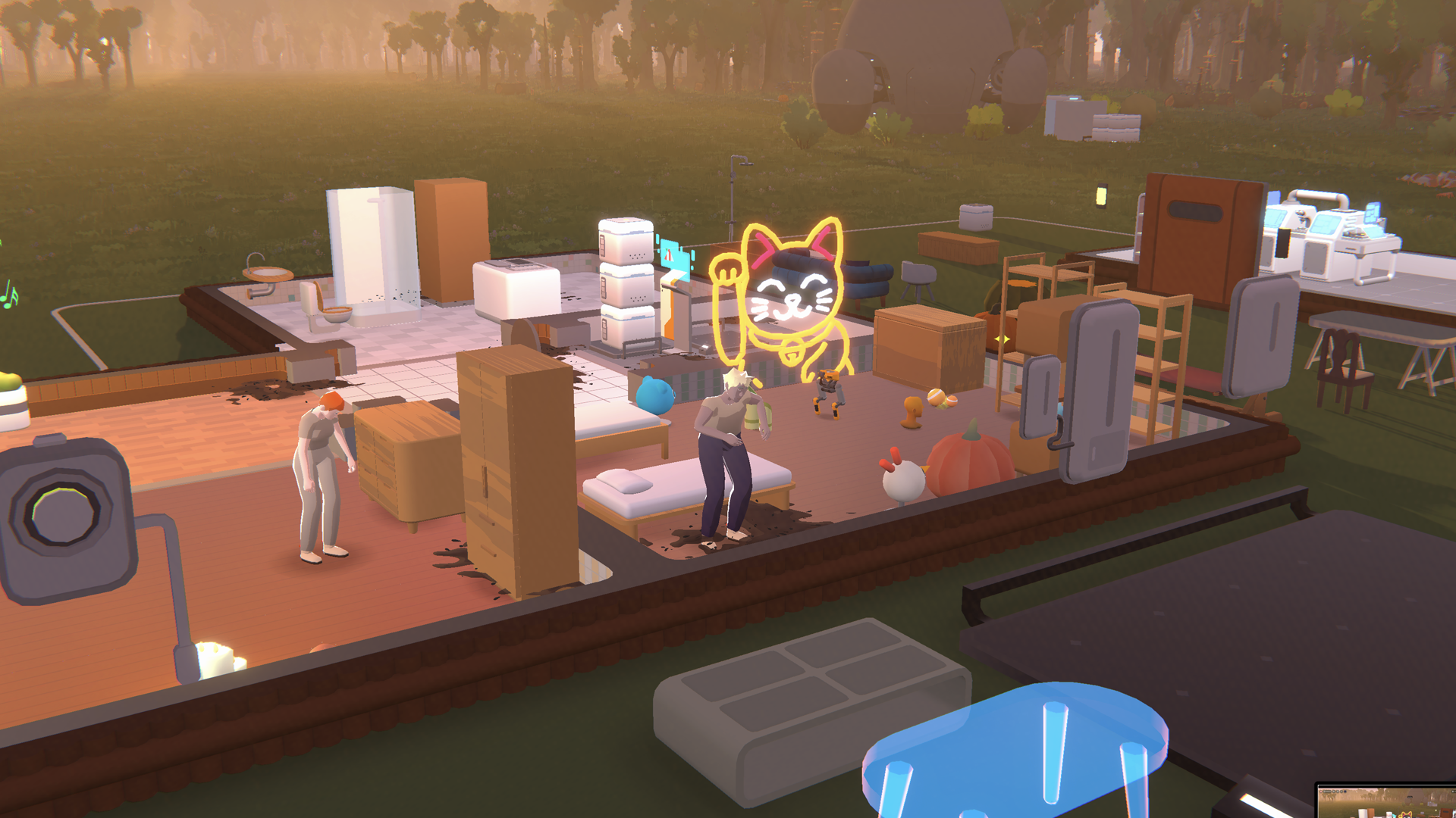 A screenshot of the upcoming life simulator game Seed showing Seedling characters in the shared online world.
