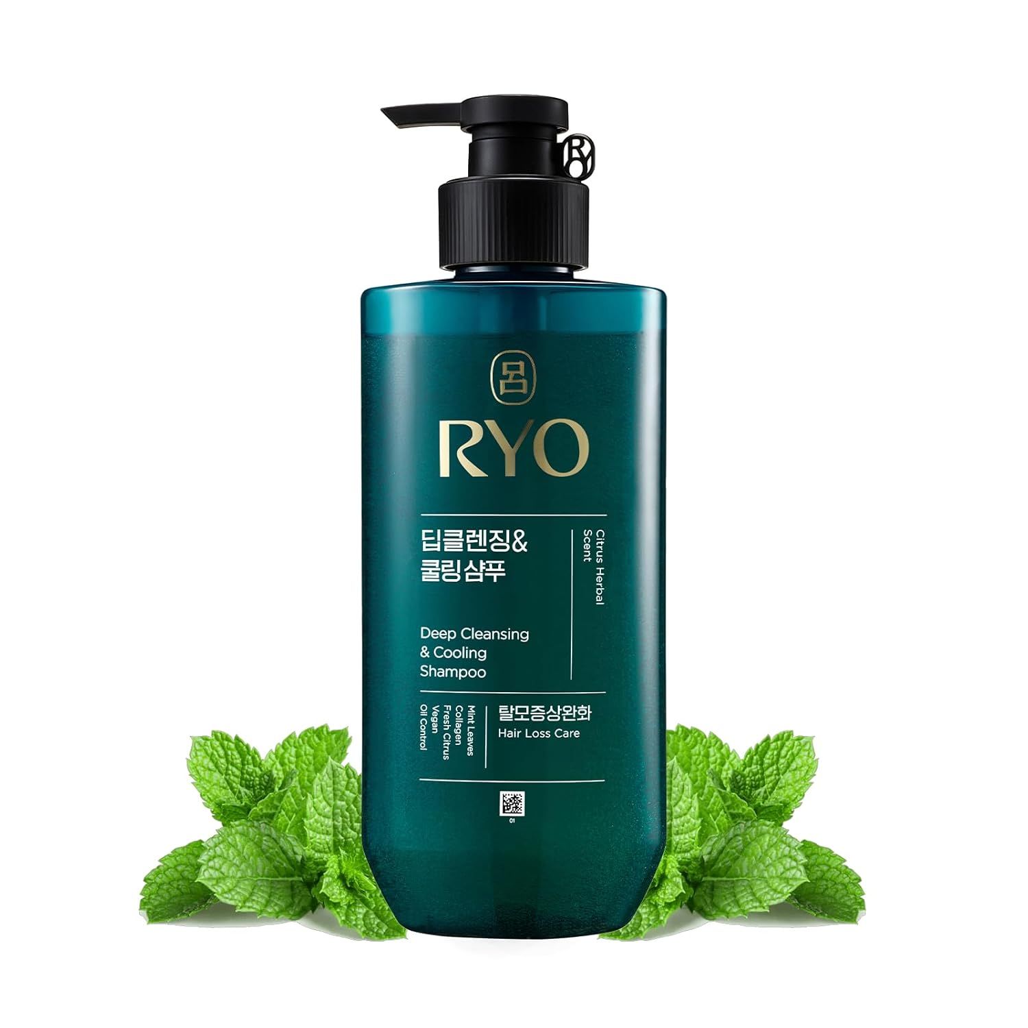 Ryo Deep Cleansing Shampoo With Korean Ginseng & Caffeine - Cooling and Refreshing for Oily Scalp, Hair Loss Care, Anti-Dandruff, Sebum Control, 16 Fl Oz.