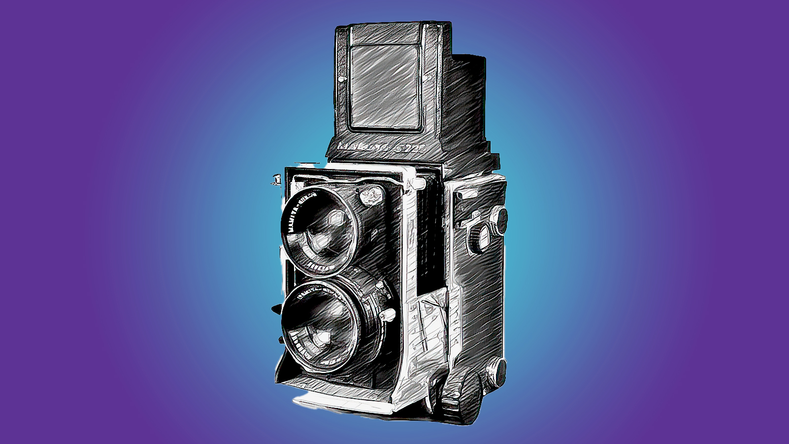 Line drawing of Mamiya C220 camera