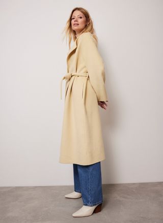 Yellow Wool Collarless Belted Coat