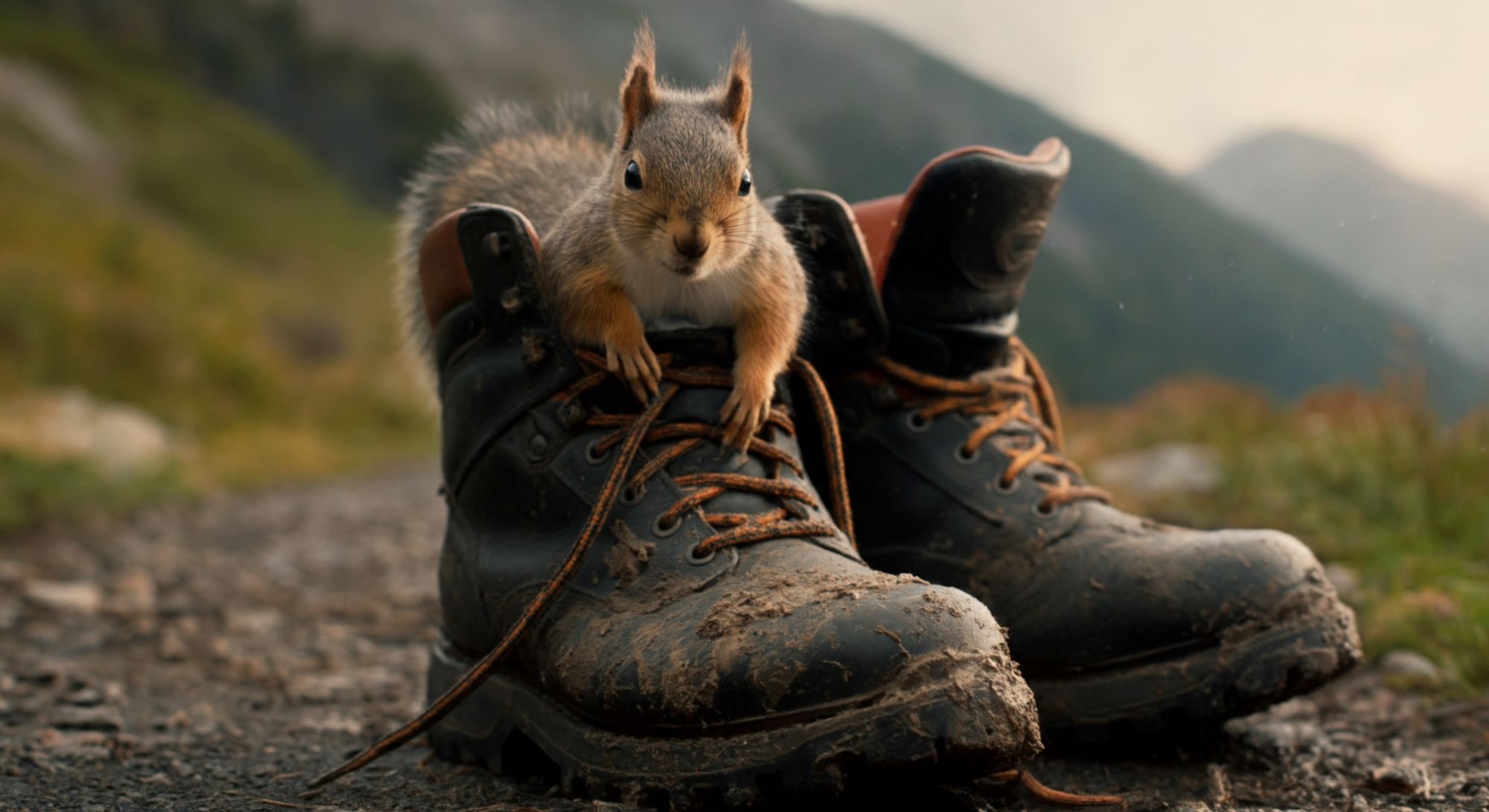 Image of a squirrel in a work boot created by Imagen 3