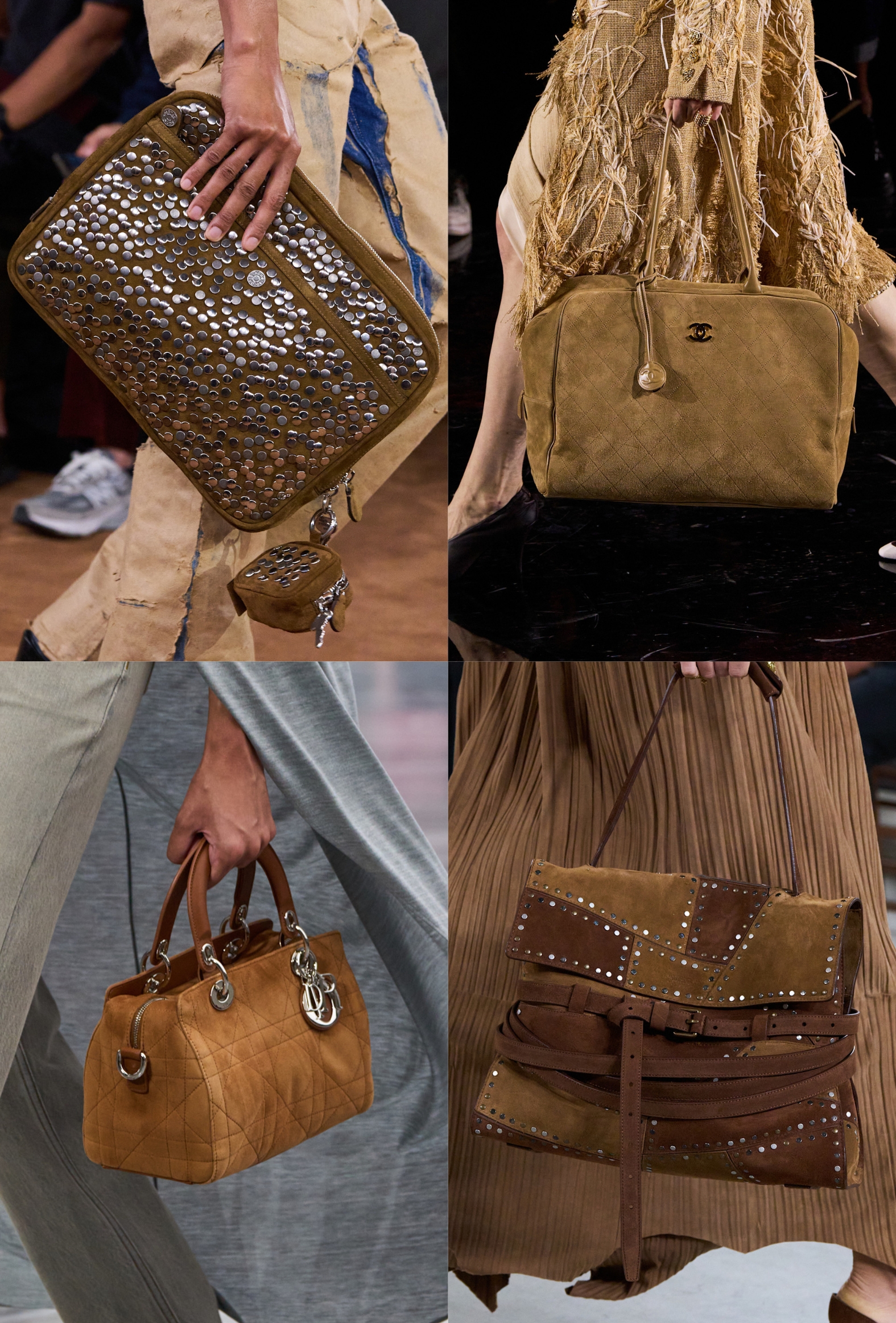 A collage of handbags on the SS26 runways.