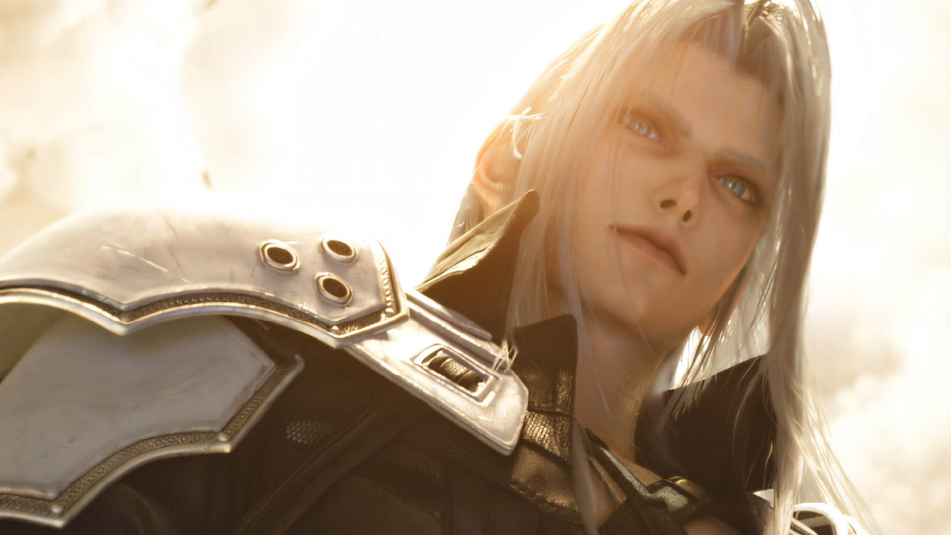 With one black wing open, Sephiroth descends from a cloudy sky in Final Fantasy 7 Revelation - cropped to fit a header image