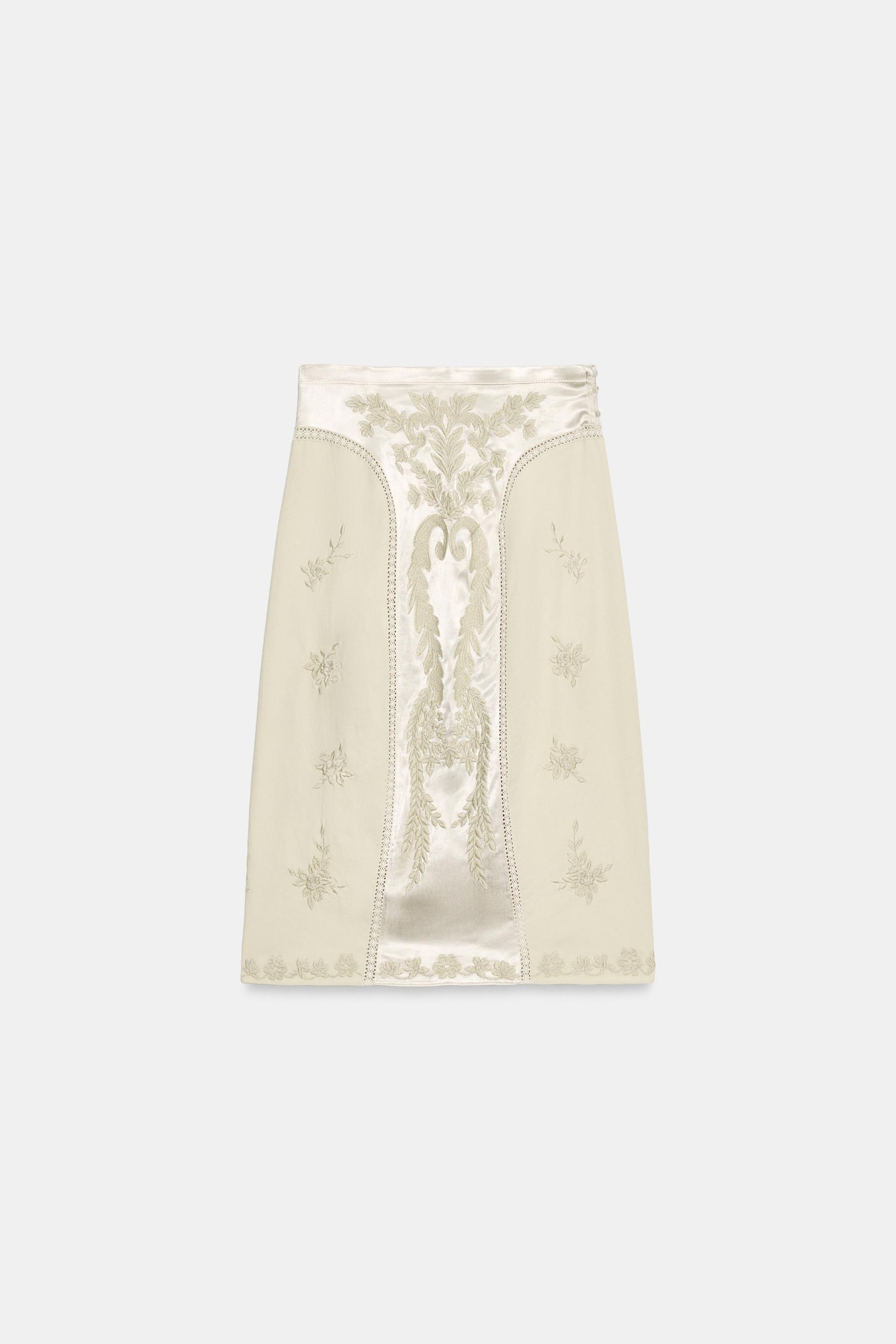 Zw Collection Embroidered Midi Skirt - Ecru - Xs