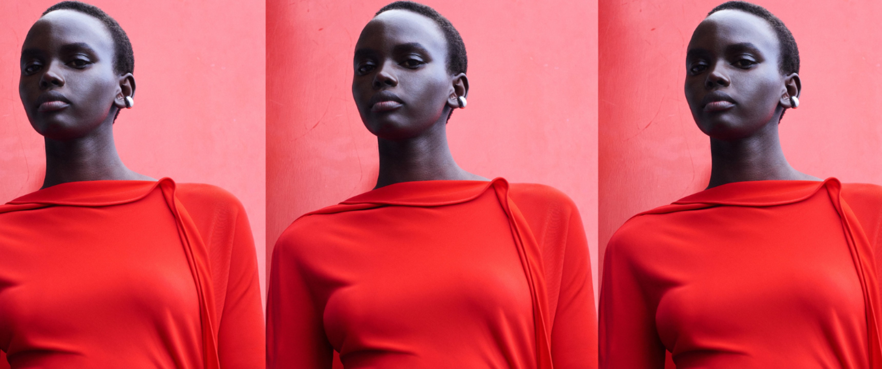 woman in red dress 