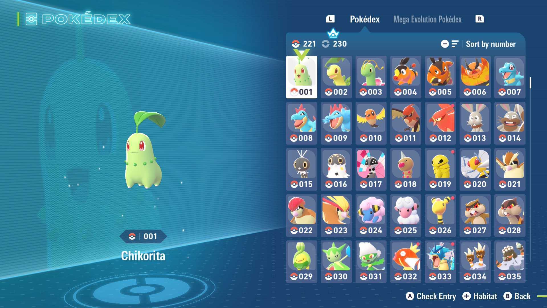 The Pokedex page in Pokemon Legends: Z-A.