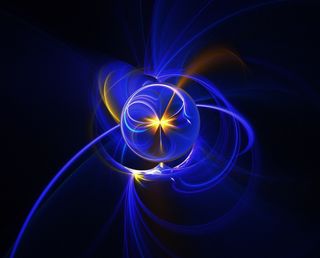 An abstract illustration of a particle collision.