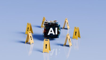 a small black box with "AI" written on it surrounded by small yellow caution signs