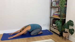 Physiotherapist Helen O'Leary demonstrating child's pose