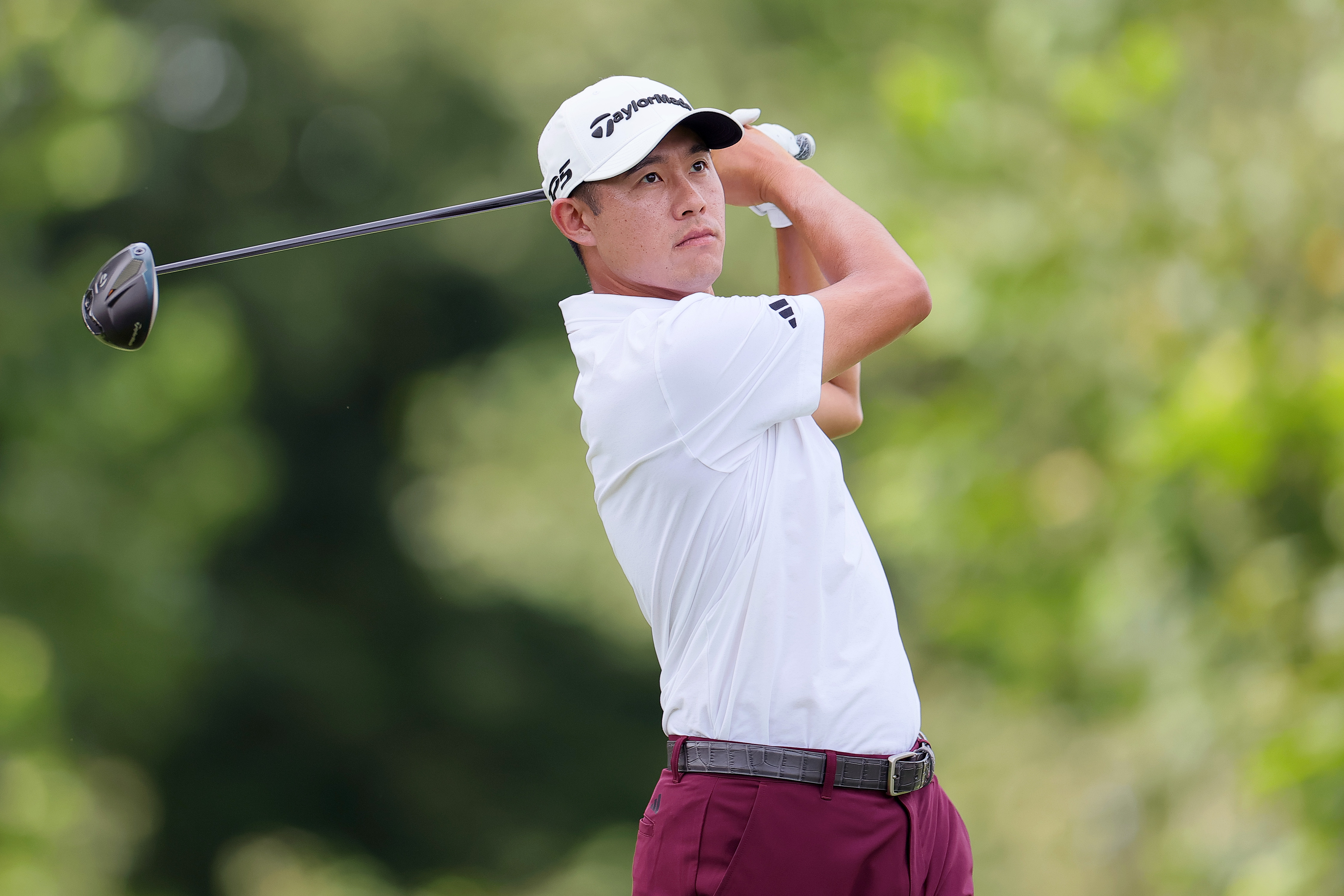 Collin Morikawa of the United States plays his shot from the eighth tee during the final round of the BMW Championship 2026 at Bellerive Country Club(Photo by Alex Slitz/Getty Images)