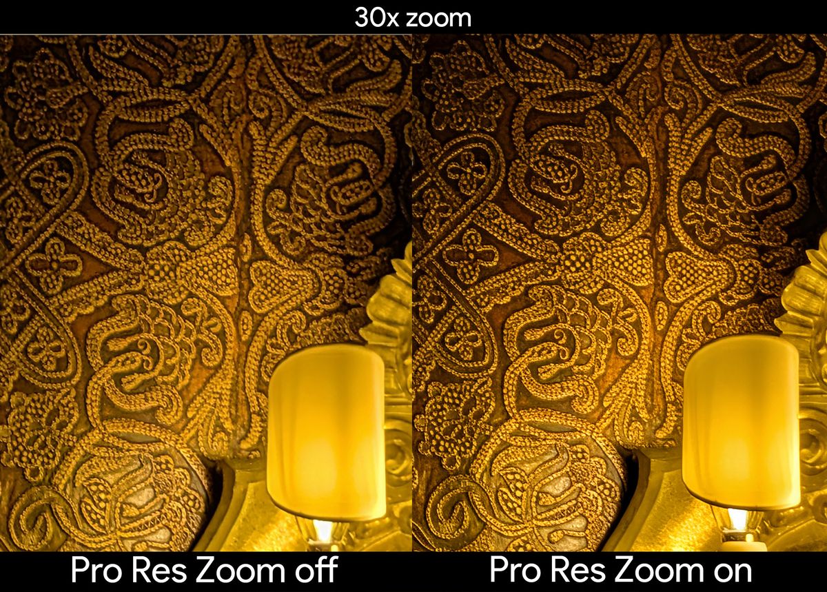Examples of how Pro Res Zoom on a Pixel 10 Pro can enhance or ruin an image by using AI to sharpen details