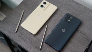 The Moto G Stylus 5G 2024 next to the Stylus 5G 2023