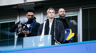 Mykhailo Mudryk at Stamford Bridge to watch Chelsea against Crystal Palace on the day his signing for the Blues is announced.
