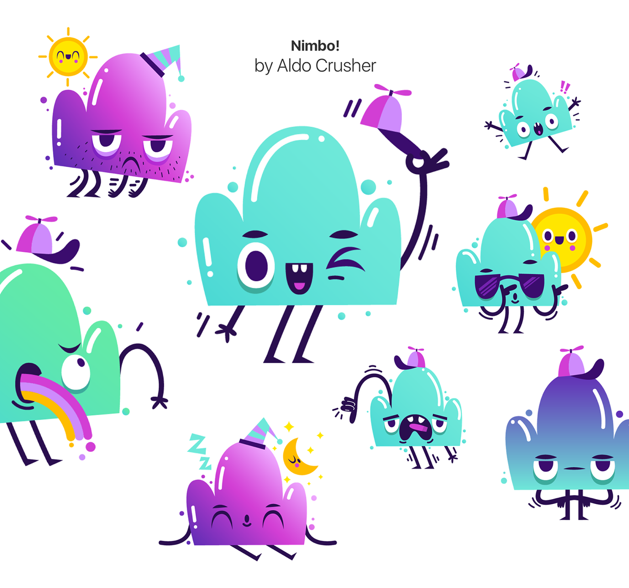 Cheerful cloud Nimbo changes colour depending on his mood