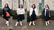 Rivkie Baum in 4 monochrome outfits