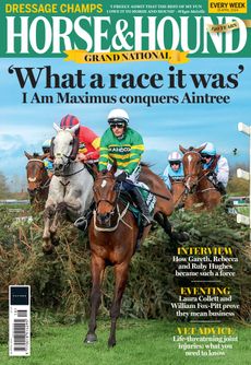 Horse & Hound magazine cover, 18 April 2024 issue, featuring I Am Maximus on his way to winning the 2024 Grand National
