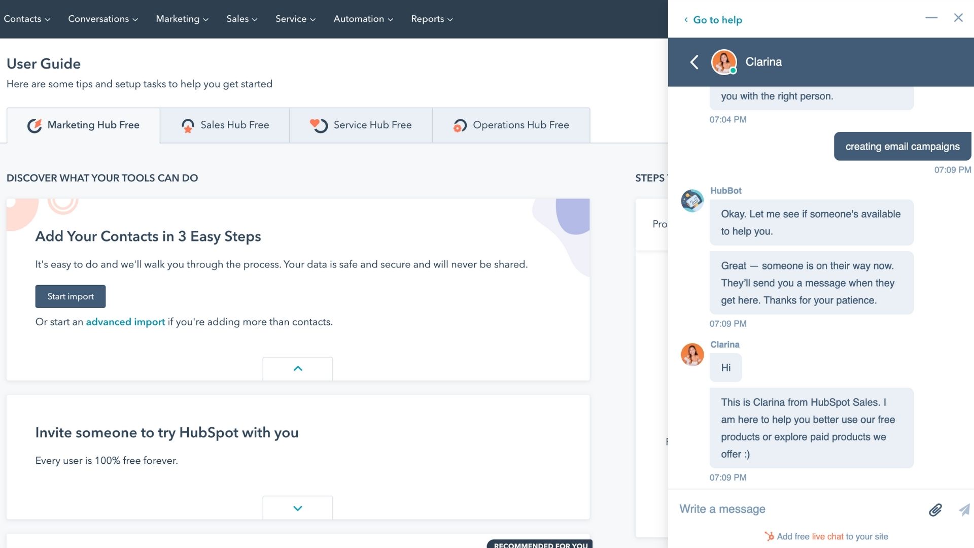 HubSpot’s support feature, HubBot