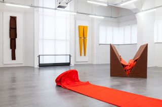 Installation view of Franz Erhard Walther's exhibition at Wiels in 2014