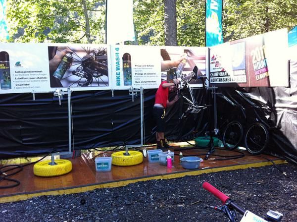The bike wash station is an important part of the world championships venue