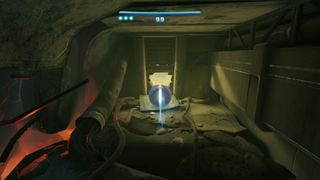 Metroid Prime 4: Beyond showing Samus Aran using her Morph Ball ability to navigate a tight corridor and exit through a gap in the wall