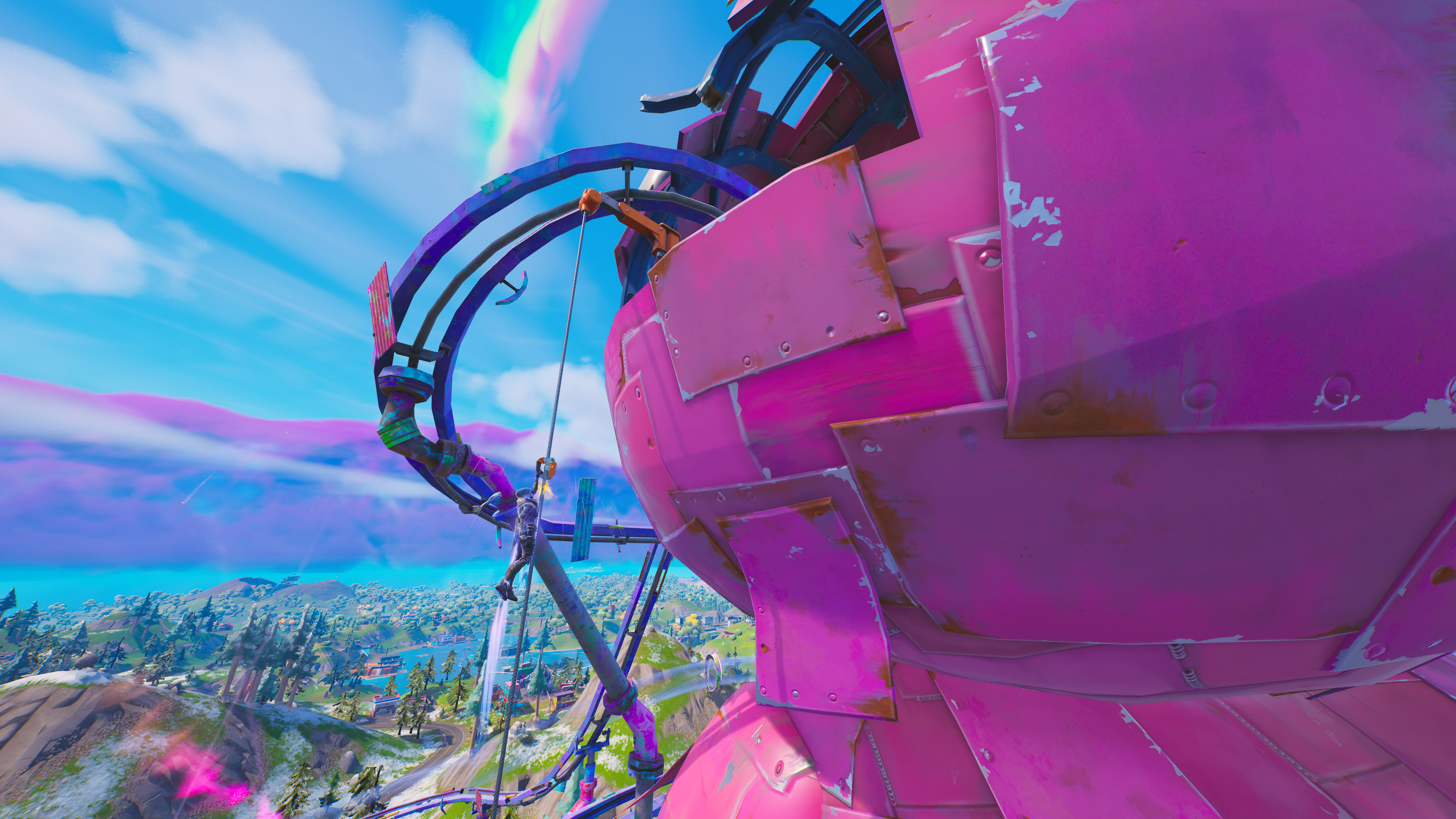 Fortnite giant pink cuddle team leader bear head with zipline at rave cave