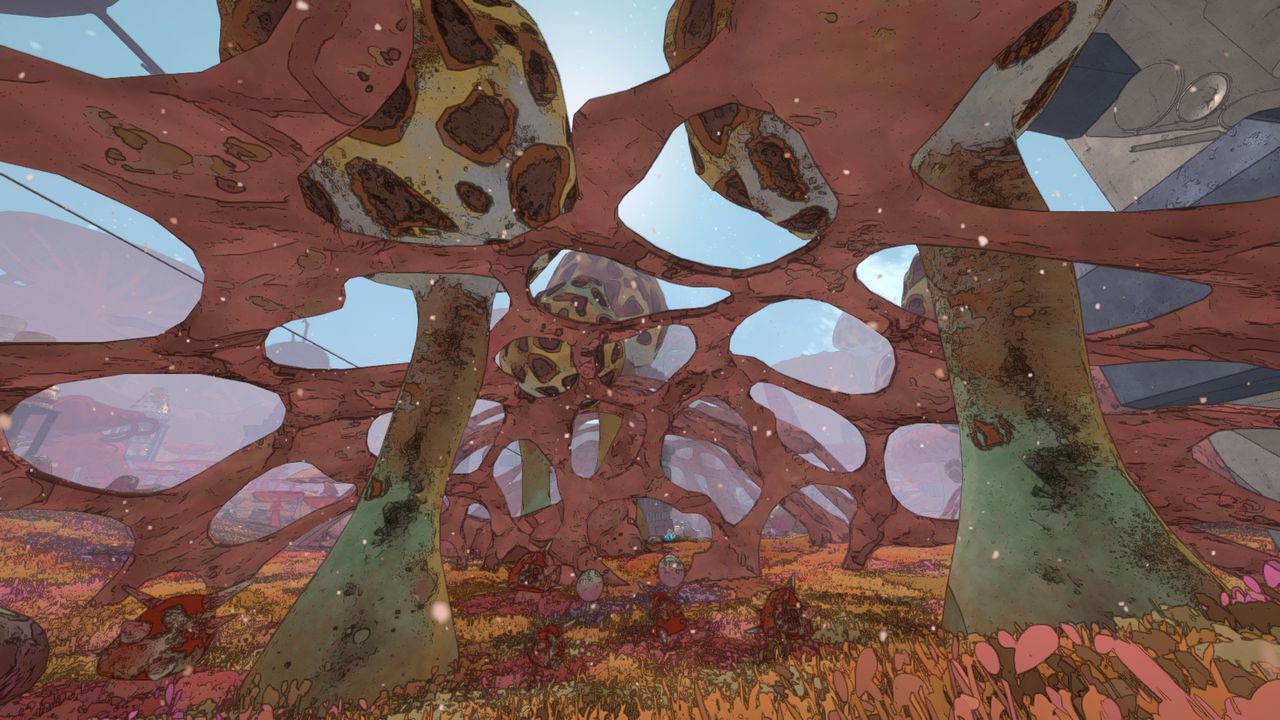 Concept art and screenshots from sci-fi shooter Mycopunk