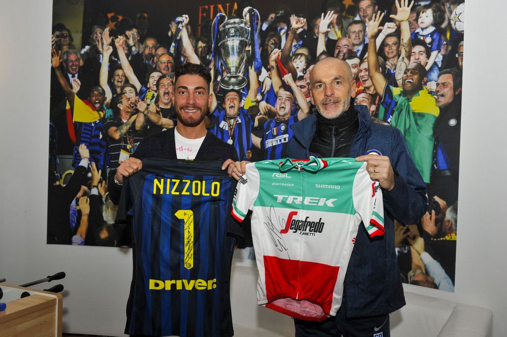 Giacomo Nizzolo with Inter Milan's manager Stefano Pioli