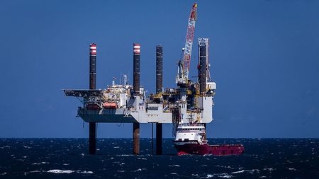 North Sea oil rig and support ship