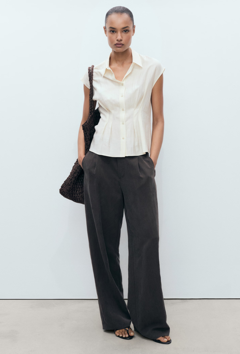 An image of a pintuck top from Mango.