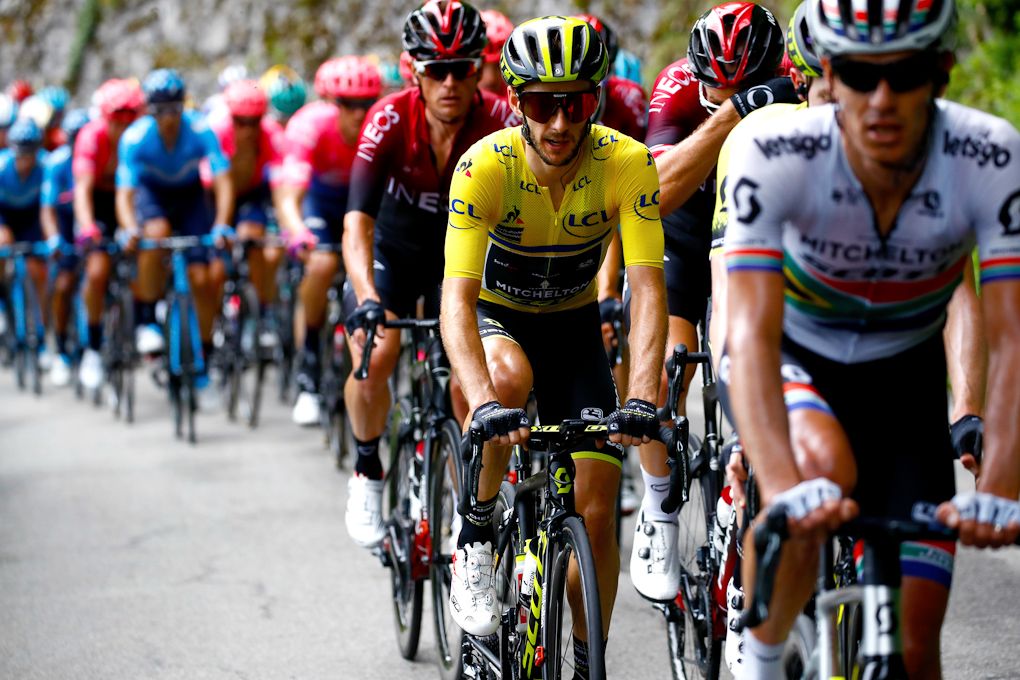 Adam Yates in yellow during stage 7 at Dauphine
